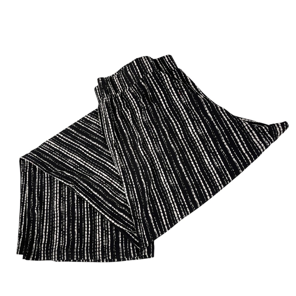 Rafaella L Black White Striped Wide Leg Comfort Waist Pants Coastal Minimalist